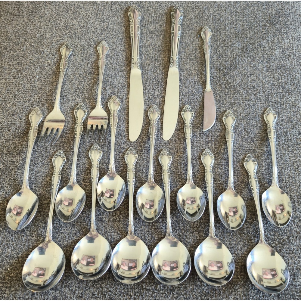 Vtg Supreme Stainless Japan Flatware Lot 16pc Ornate Scroll Floral Handle Silver